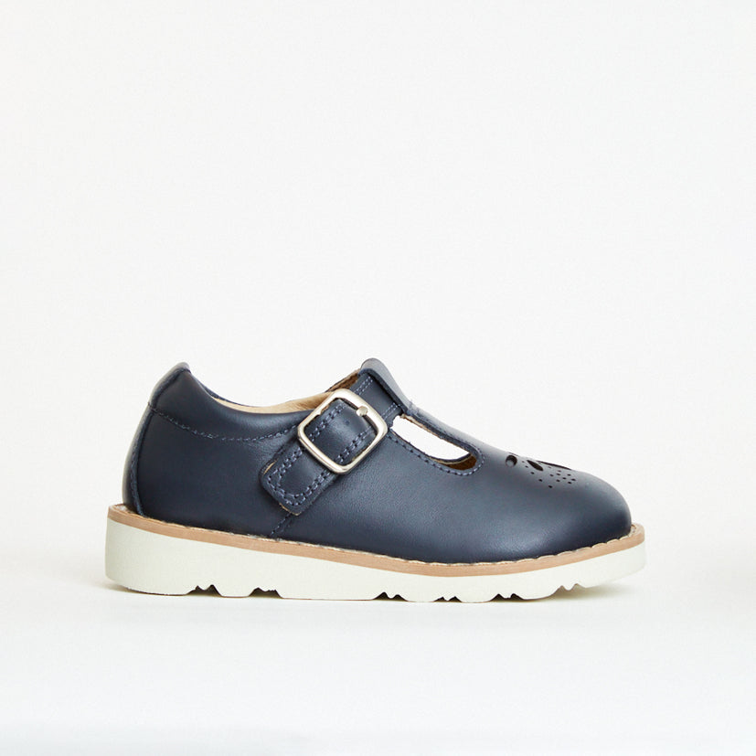 Luna Navy Leather Girls Kids Shoe